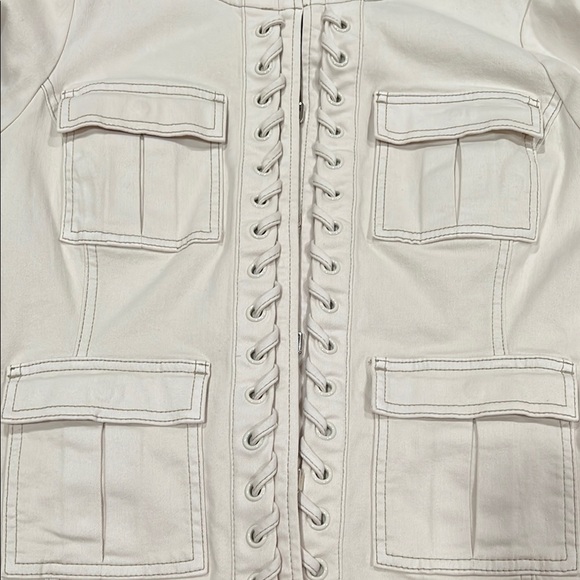 White House Black Market Cream Utility Jacket with Ruffle Trim - Picture 7 of 7
